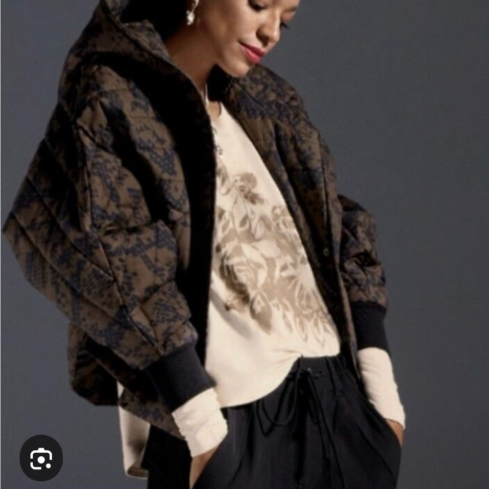 CAbi Women's Black and Brown Patterned Puffer Jacket